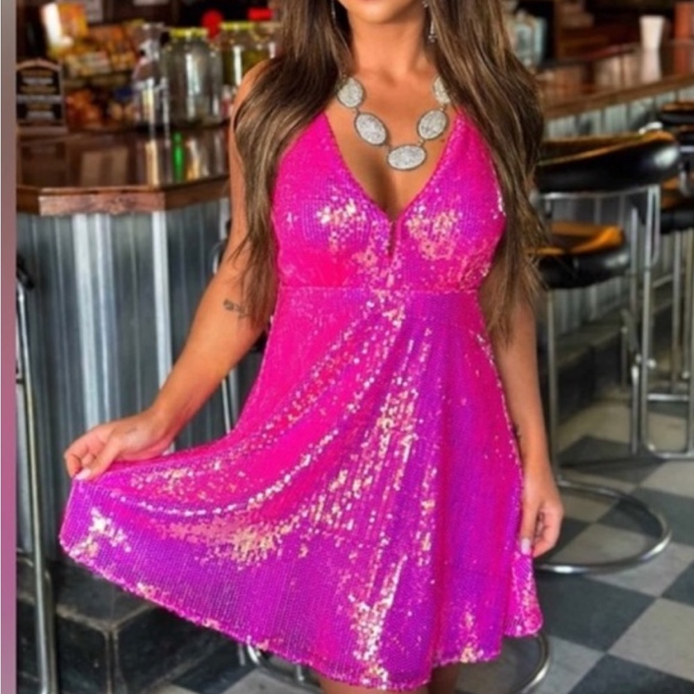 NWT Southern Fried Chicks Hot Pink Sequin Barbie Dress